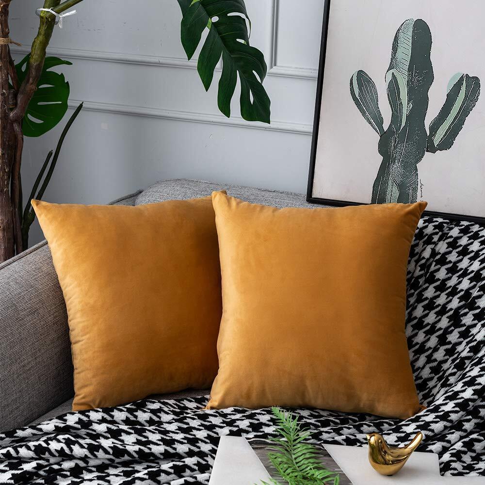 4291 Orange Velvet Throw Pillow Covers Square Soft Solid Decorative